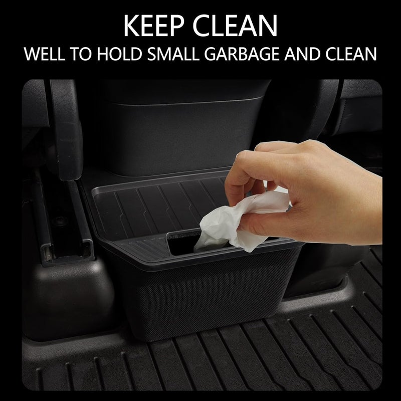 AZGaea 2PCS Rear Center Console Organizer for Tesla Model Y Accessories 2020-2024, Under Seat Storage Box with Hook, TPE Garbage Bin with Anti-Slip Lid Cover Compatible with Tesla 2nd Row Seat - Image 3